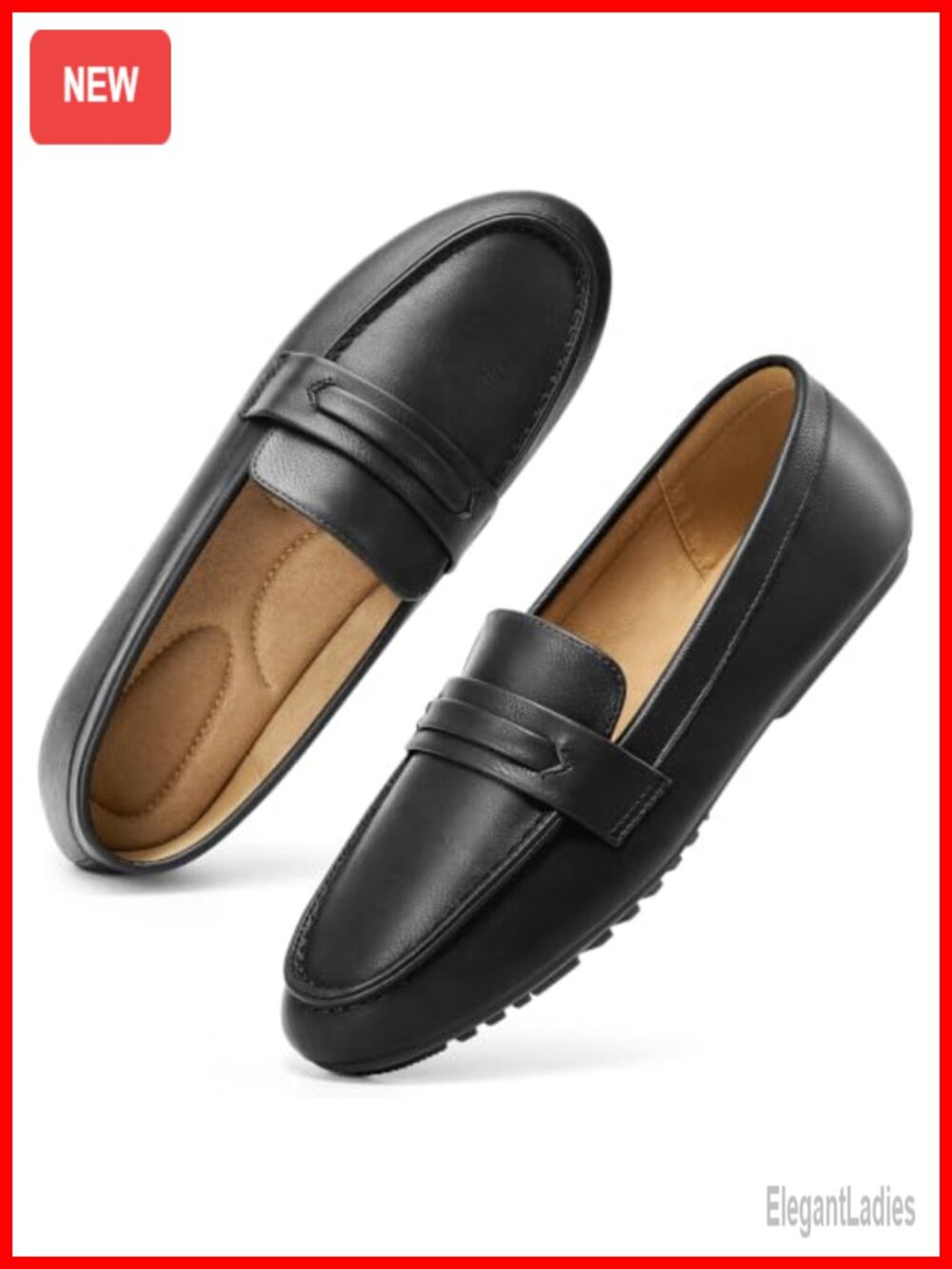 Faux Leather Penny Loafers for Women Comfortable Slip On Flats Work Shoes
